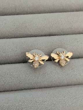 Gold Bee Stud Earrings - Sparkling Crystal Accent